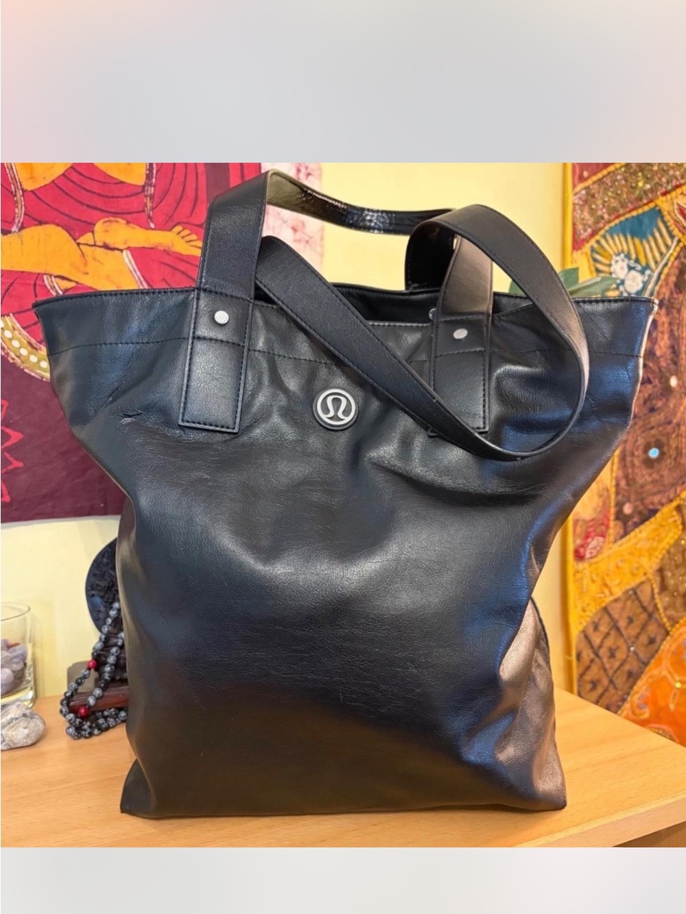 lululemon athletica Black Leather Tote with Logo Medallion - Picture 3 of 6